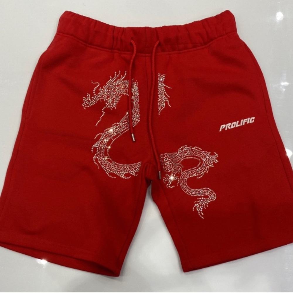 New red dragon rhinestones shorts